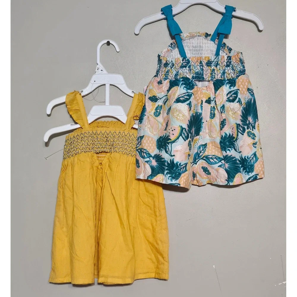 🦋Tommy Bahama Kids 12M Yellow Swiss Dot Dress & Tropical‎ Fruit Romper Set🩷🩵
